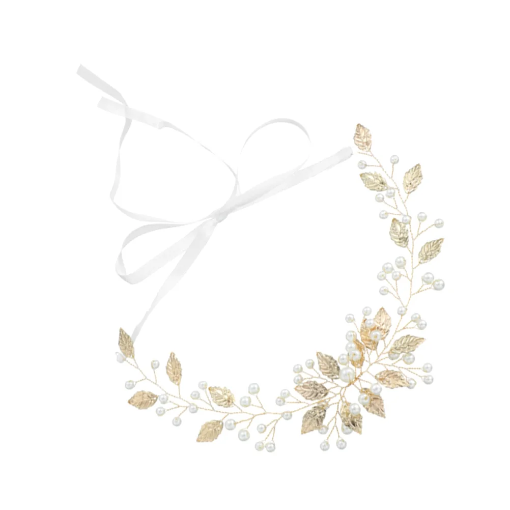 

Handmade Pearl Wedding Headband Golden Leaf Design Bridal Headpiece Lightweight Comfortable Hair Accessory for Brides Special