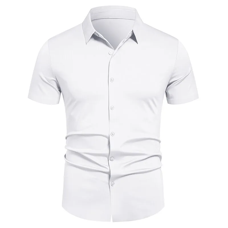 Camisa Masculina Stretch Sem Rugas Camisas Sociais Ajuste Regular Manga Curta Casual de Negócios Camisas com Botão