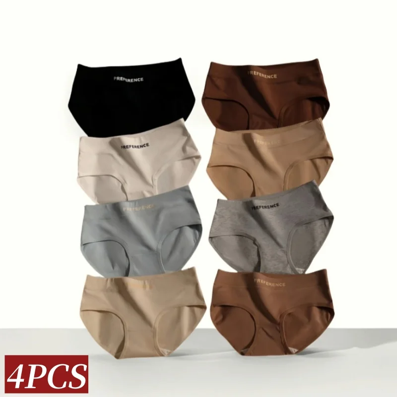 

4Pcs/Set Cotton Panties Women Mid Waist Briefs Breathable Intimates Breathable Comfort Underwear M-2XL Soft Panties
