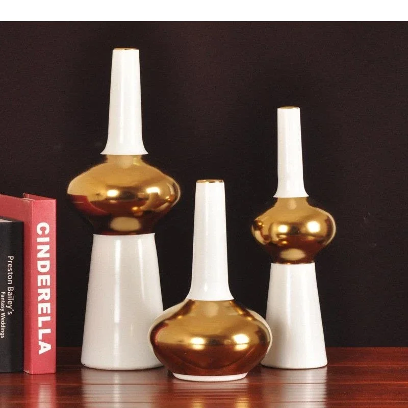 

Gold-plated Ceramic Vase Artificial Flowers Decorative Flower Arrangement Desk Decoration Gilding Porcelain Floral