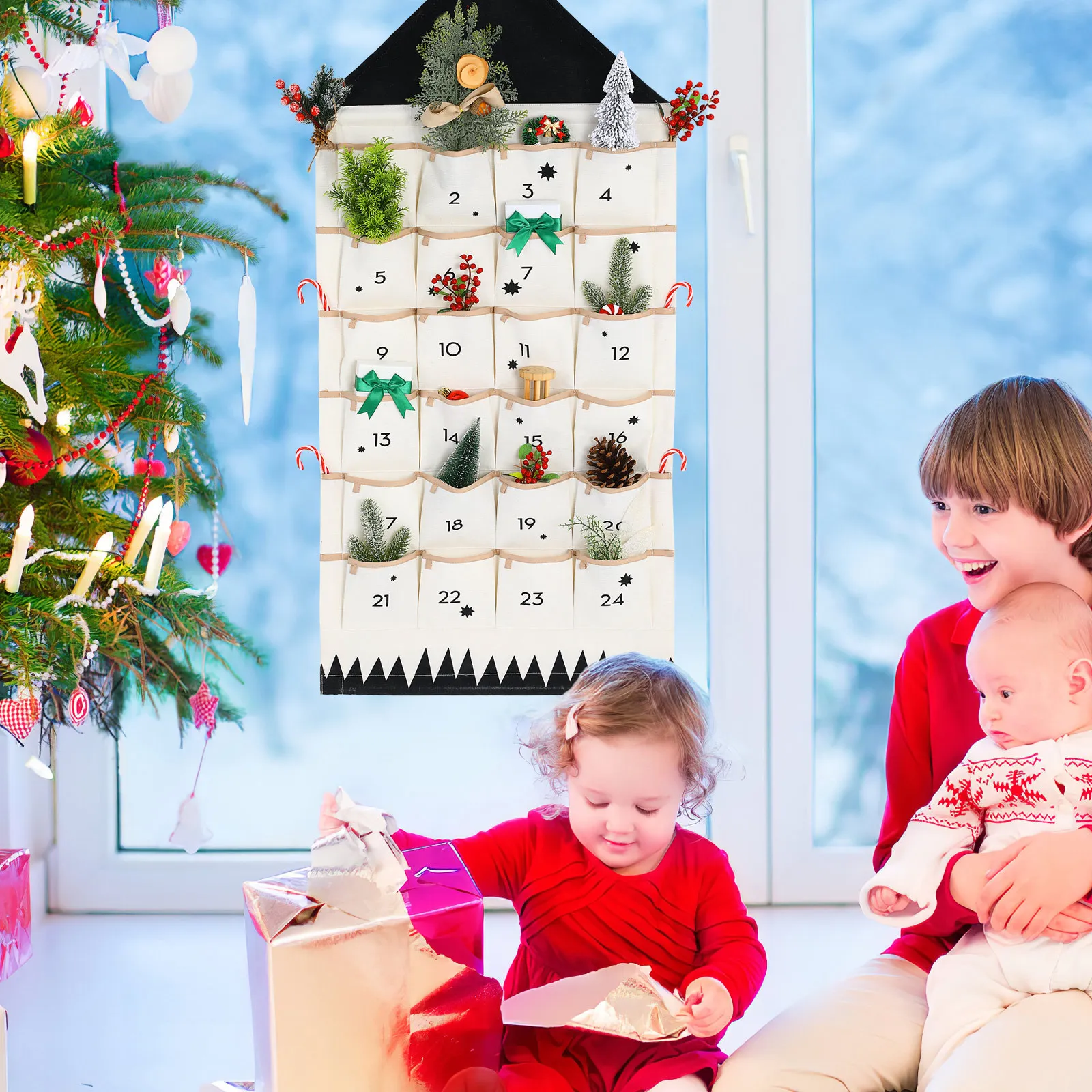 

Wall Hanging Storage Bag Multi-Pockets Organizer Cotton Fabric For Door Wall Window Christmas Advent Calendar Waterproof