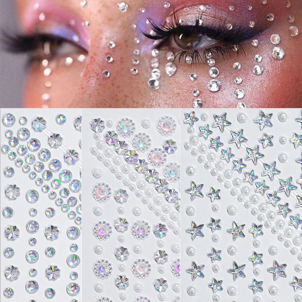 

1pcs Face Eyes Body Diamond Gem Tattoo Sticker 5D Clear Colorful Rhinestone Makeup Nail Art Sticker Self-Adhesive Bling Gems Dec