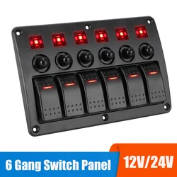 24V 12V 6 Gang Light Toggle Switch Panel Buttons Circuit Control With Fuse LED Indicator Car Accessories For Boat Truck Trailer
