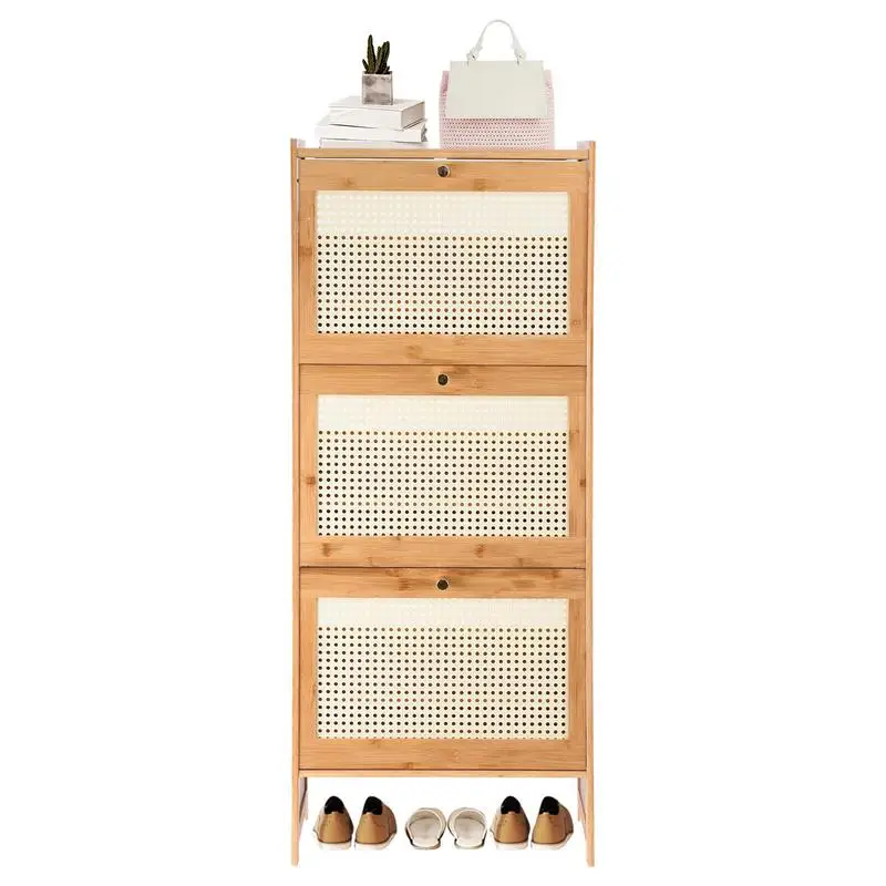 

Freestanding Shoe Rack Cabinet Family Shoes Rack 3-Drawer Cabinet In Rattan Household Storage Rack Entrance Space-Saving Cabinet