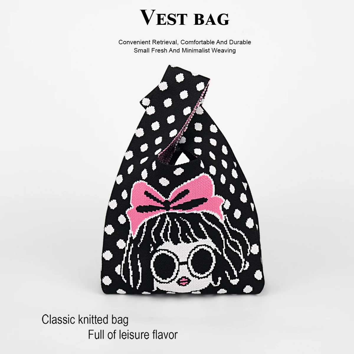 

Вязаная сумка Sweet Glasses Bowknot для девочек, подходит для работы, поездок на работу, повседневных прогулок и кемпинга, идеально подходит для женщин и детей для переноски различных предметов для повседневного хранения, универсальная и подходит для всех