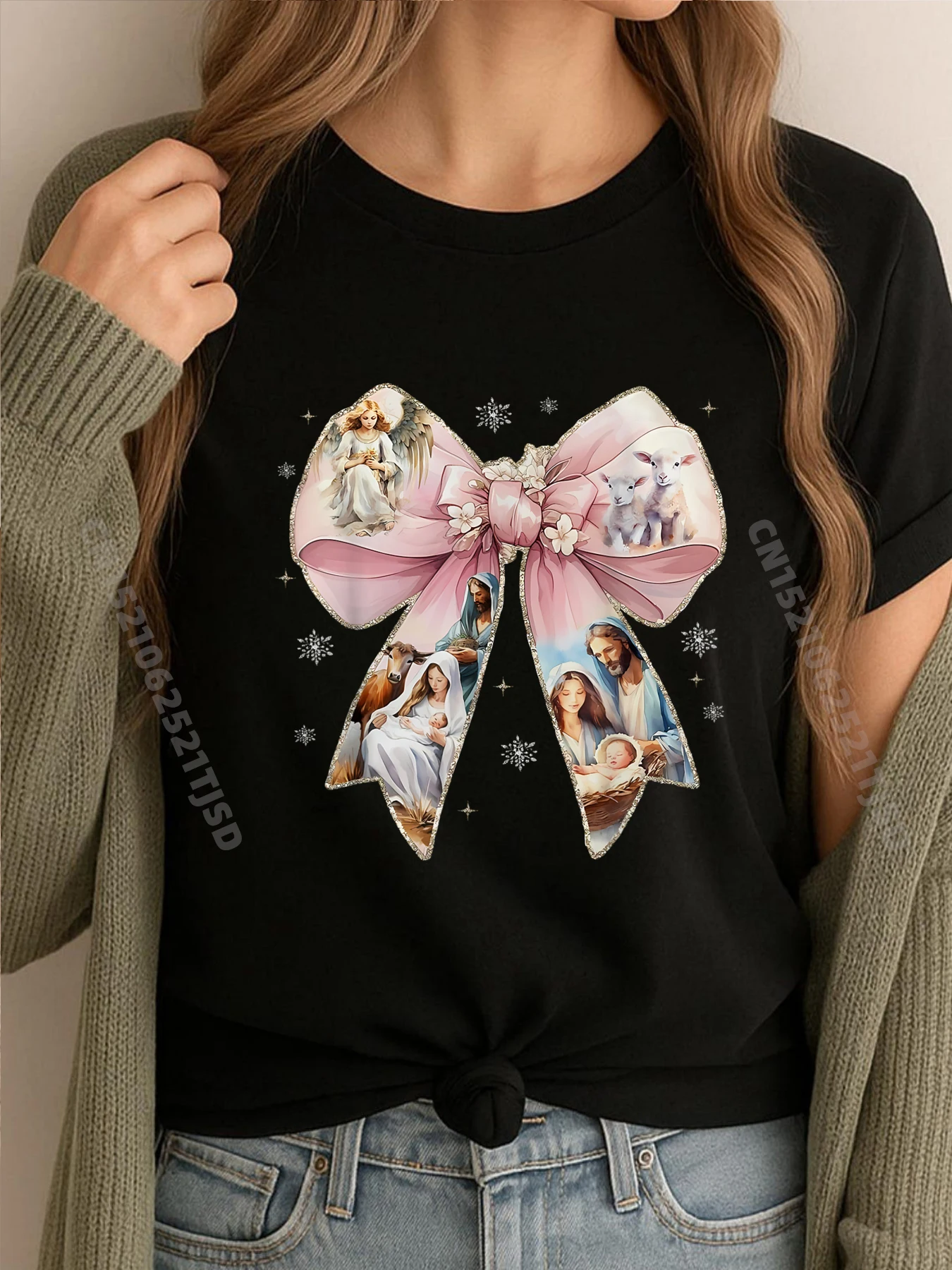 

Рождественская кокетка с бантом Иисуса, Рождественская Рождественская Христианская оптовая продажа, футболки, 100 шт., студенческий Новый год