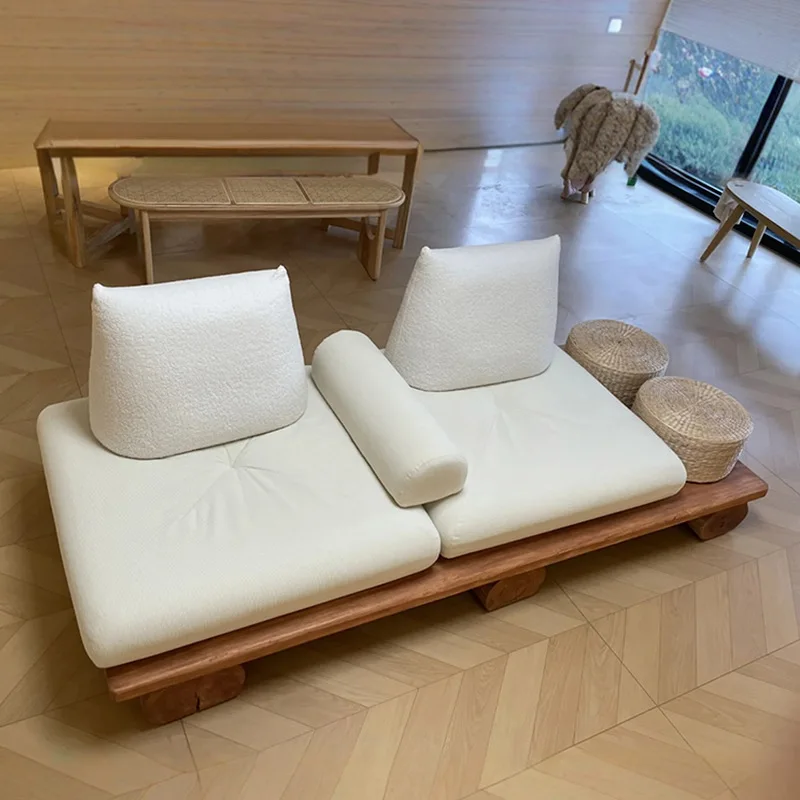 Solid wood sofa Japanese style, small apartment living room, bed and breakfast hotel lounge area reception sofa