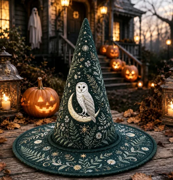 Women Men Gothic Quilted Witch Hat Halloween Party Wizard Magic Pointed Hat Vintage Sorcerer Cosplay Costume Accessories Gift