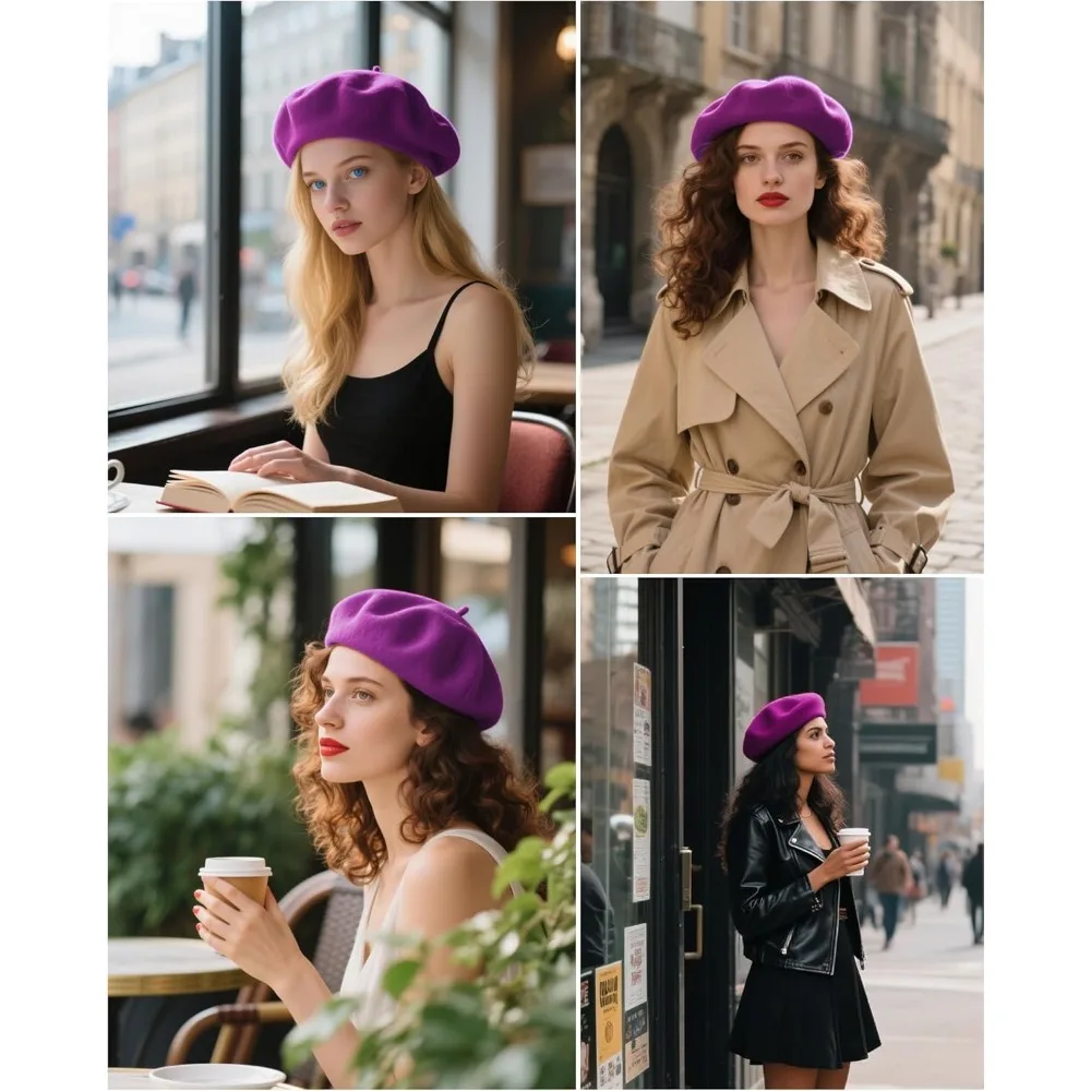 قبعات بيريه للنساء للعطلات من الصوف على الطراز الفرنسي - قبعة كنيسة سوداء/حمراء - ملابس بدون إغلاق وقبعات رجالية #5