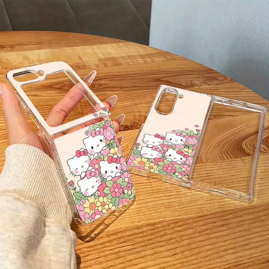 Sanrio Cute Hello Kitty Transparent Soft Phone Cover Case for Samsung Galaxy Z Fold 8 Ultra Z Fold 7 6 5 4 3 Z Flip 6 5 4 3