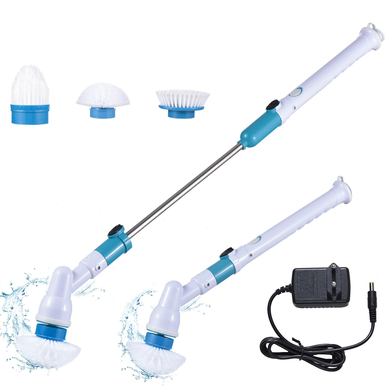 Electric Spin Scrubber Bathroom Bathtub Floor Corner Cleaning Cordless Scrubber with 3 Brush Heads Adjustable Extension Handle