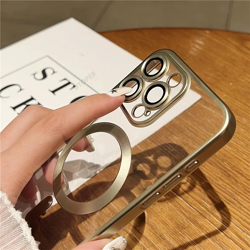 Matte Luxury Magsafe Plating Case for iphone 15 14 13 12 11 Pro Max Plus Wireless Charge with Lens Film Soft Clear Protect Cover