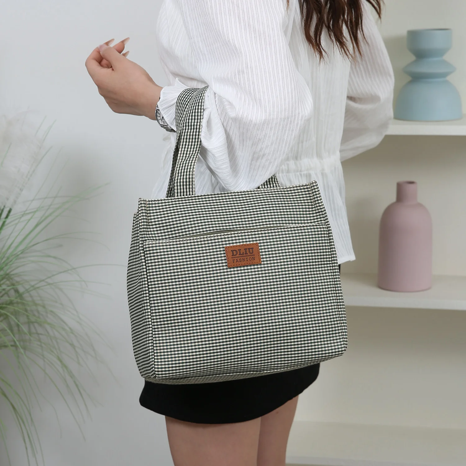 DLIU, Neuer Stil, Verdickter Stoff, Karomuster, Pendler-Tragetasche, Lunchbox-Aufbewahrungstasche, Lunch-Tasche, Mehrzwecktasche – Detail 17