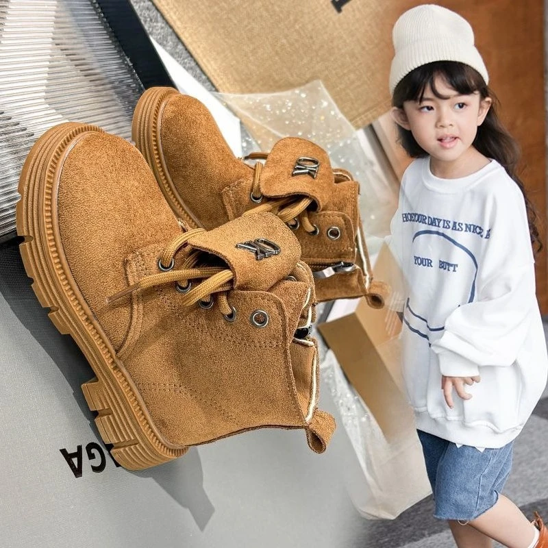 

Kids Autumn Boots 2026 Yellow British Style Short Boots for Children Fashion Casual Single Boots Spring Fall Cute Footwear