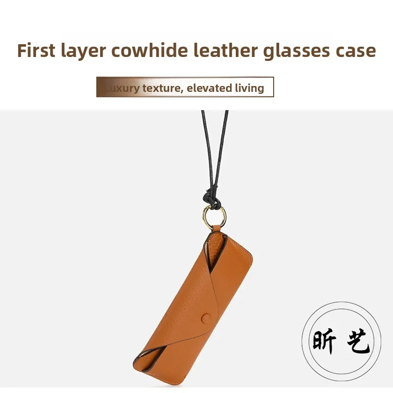 

Кожаный футляр для очков ручной работы с ремешком, портативный, из натуральной кожи, роскошный модный органайзер для очков