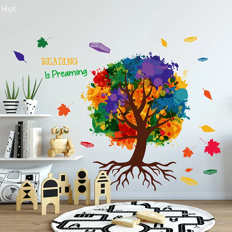 Color Ink Splash Painting Maple Leaf Tree Can Be Removed Home Bedroom Living Room Glass Background Decorative Stickers