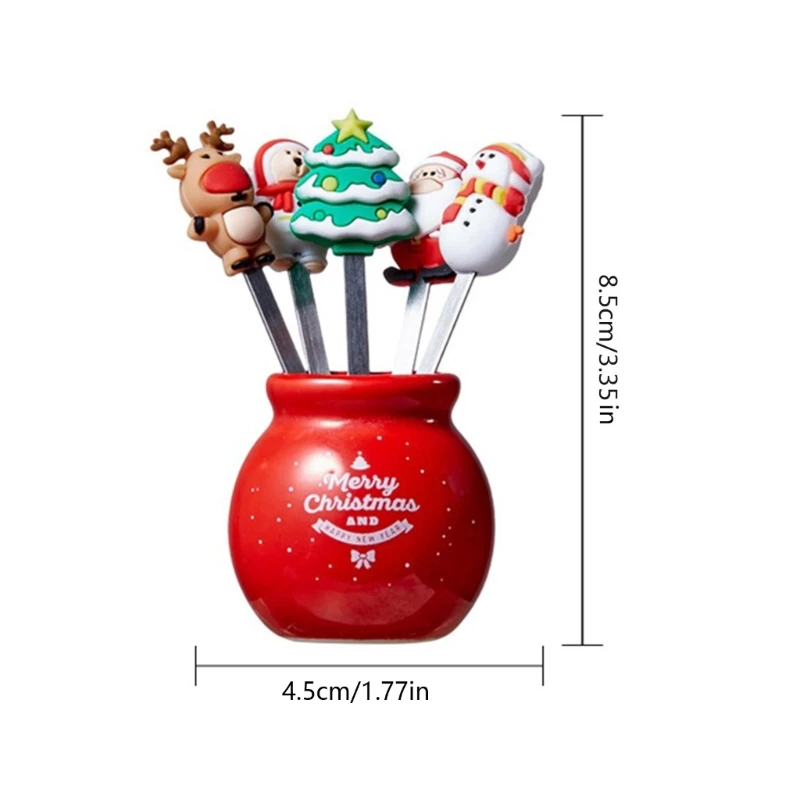 5 قطعة شوكة حلوى الفاكهة مع قاعدة مسواك قابلة لإعادة الاستخدام لعيد الميلاد يختار الطعام شوكة المقبلات الكرتونية لكعكة الوجبات