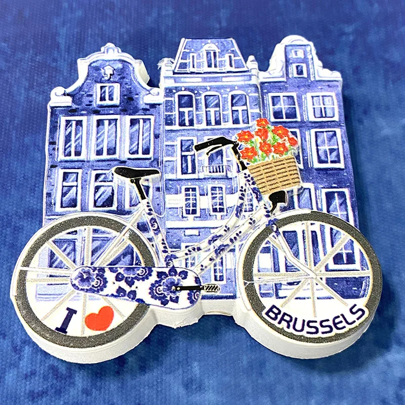 Belgium souvenirs Brussels Street view bicycle, 3D refrigerator sticker Home decor items Collection Arts and crafts gifts