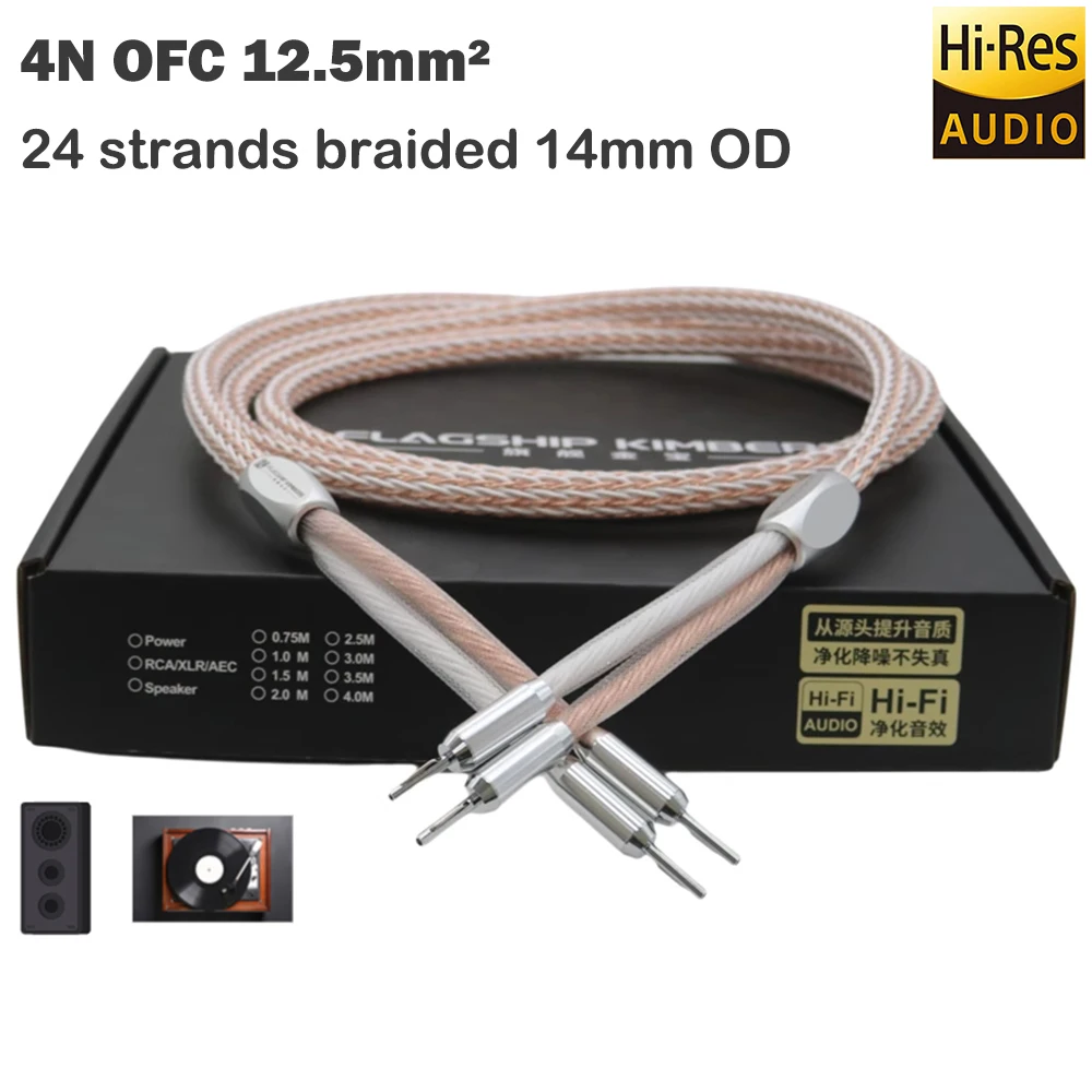 

1 Pair Speaker Cable XSSH DIY HIFI Rhodium Plated Y Spade Banana Plug 12AG 12TC 24 Core 4N OFC Pure Copper Silver Speaker Wire