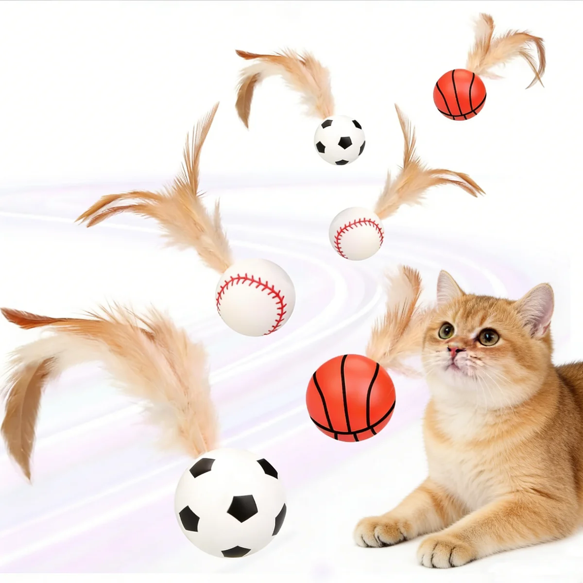 

3 Pcs Cat Interactive Badminton Toy New Model Cat Elastic Ball Elastic Feather Tail Decoration Suitable For Indoor Use