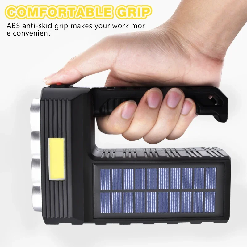 8LED/20LED Solar Rechargeable Handheld Flashlight with COB Sidelight Portable Waterproof Work Lamp for Fishing Camping Hiking