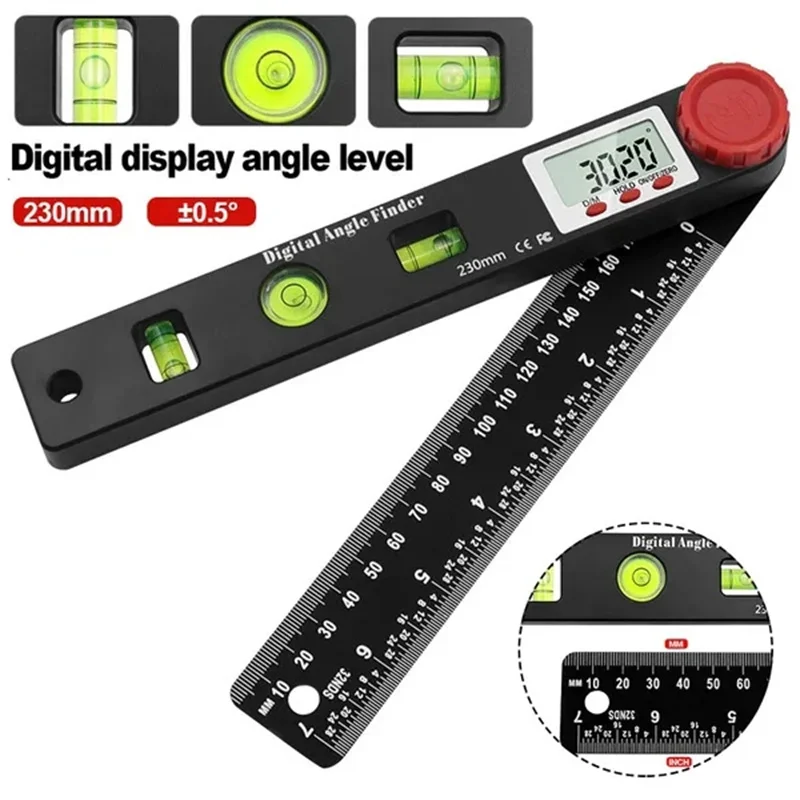 Digital Multifuncional Angle Finder com Horizontal Vertical Bolha Nível Régua Ferramenta de Medição Transferidor em 1