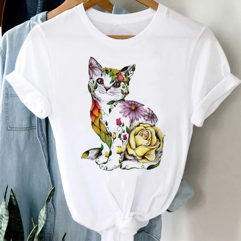 

Women's Clothing T-Shirt Printed Top Watercolor Cat Casual Style Travel Fashion T-Shirt Short Sleeved Clothing Pattern T-Shirt.