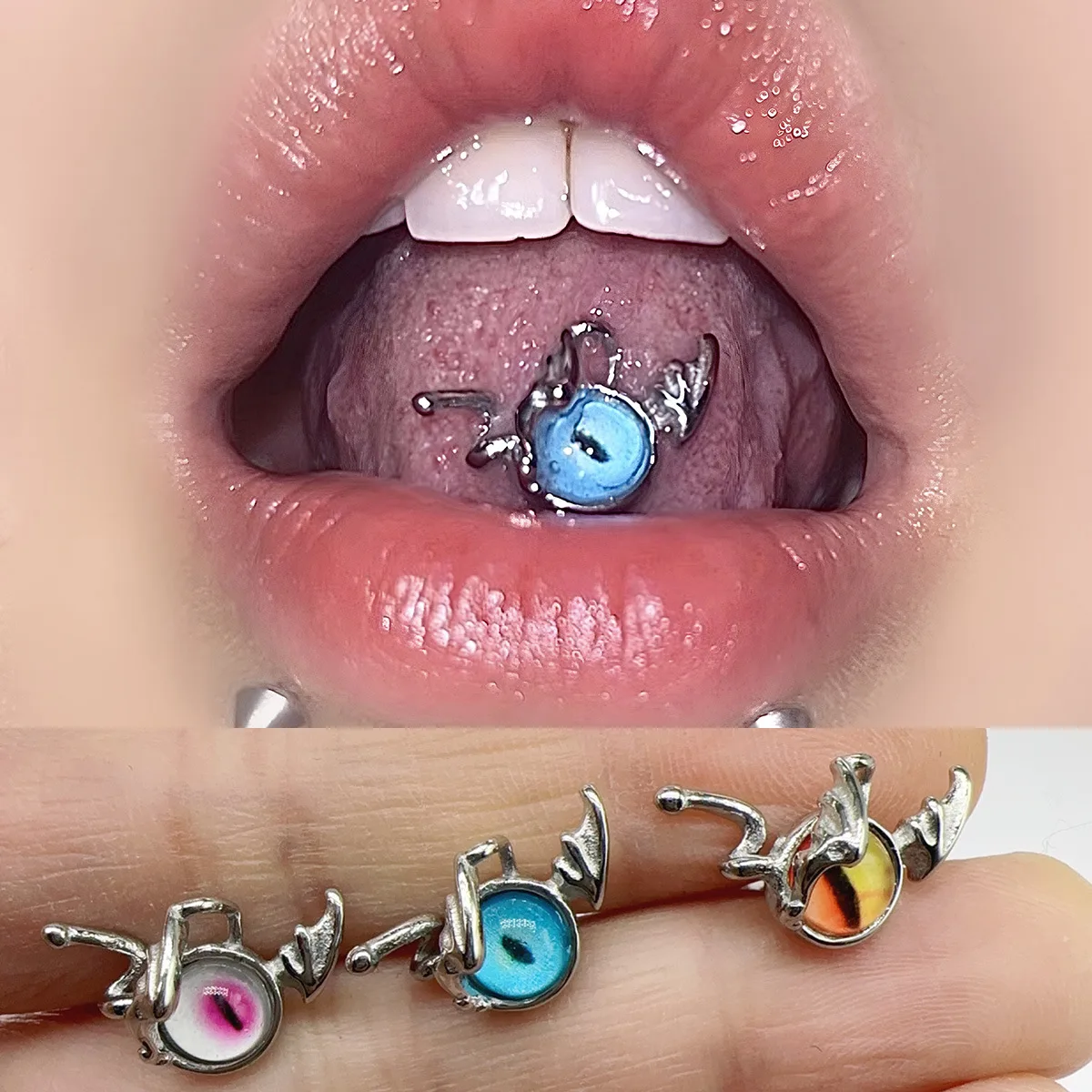 1Pc Trendy Punk Style Niche Stainless Steel 1.2mm Little Monster Eye Tongue Stud for Cool Girls Body Piercing Gift