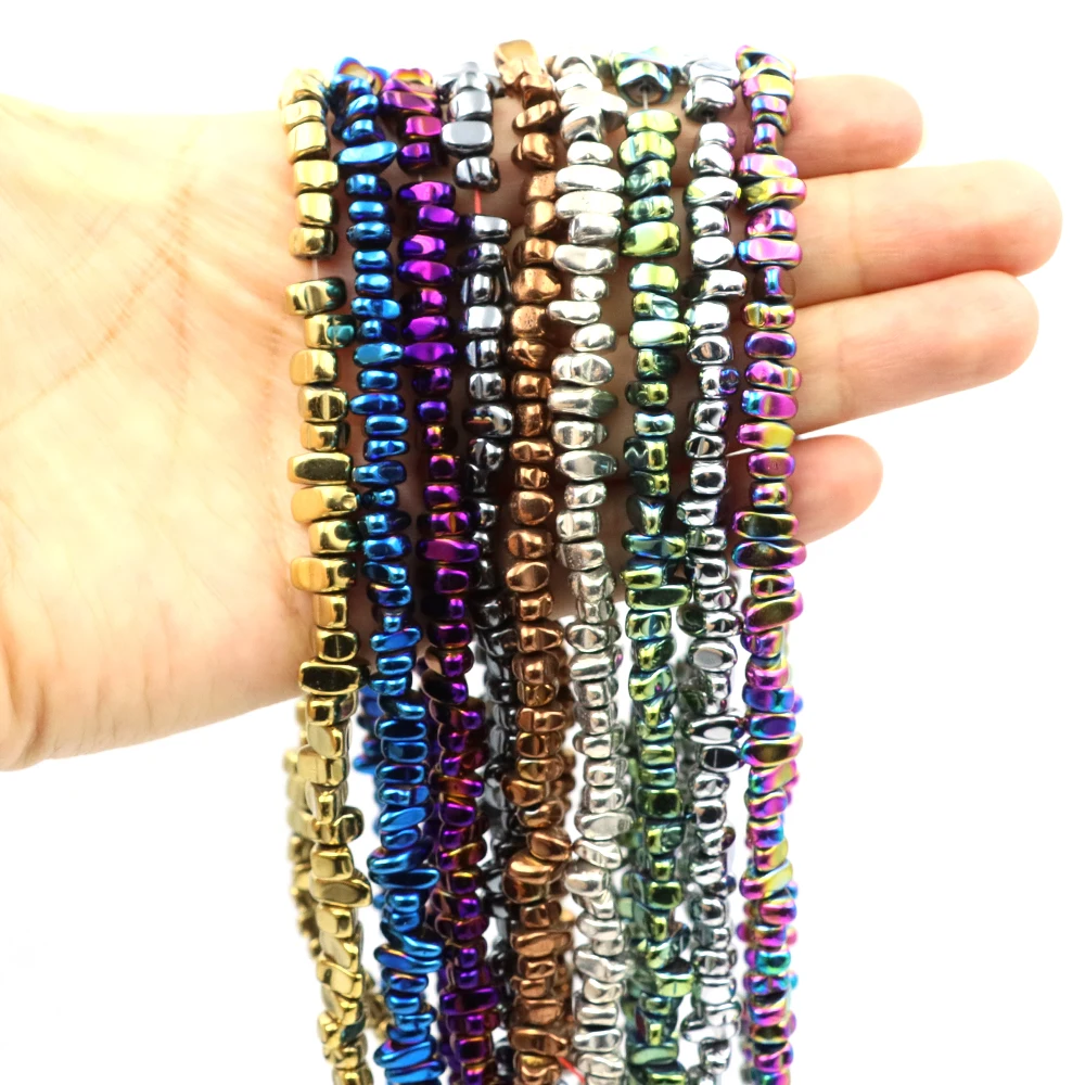 5-8 مللي متر الذهب اللون الفضة مطلي الهيماتيت غير النظامية الحصى الحجر الطبيعي فاصل فضفاض الخرز صنع المجوهرات سوار DIY اكسسوارات #5