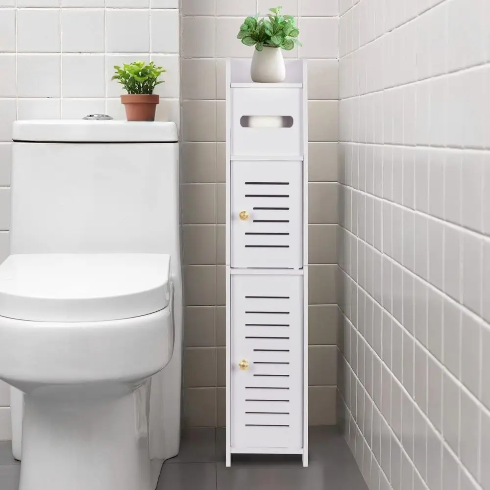 Over Toilet Storage Cabinet - Slim Space-Saving Shelving for Small Bathrooms - White