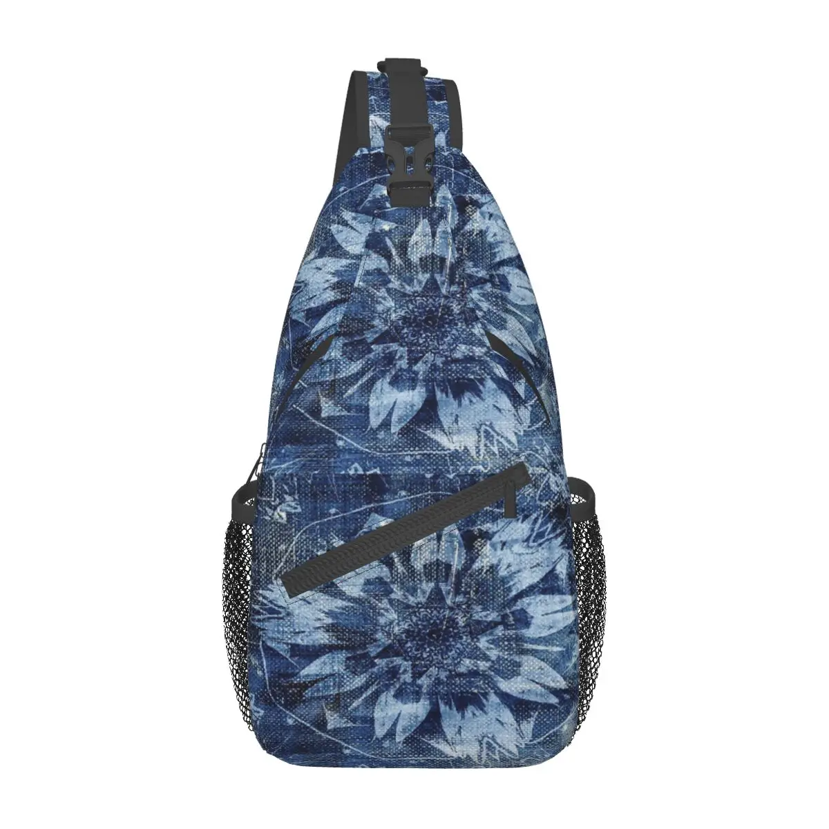 Abstract Flower Denim Sling Bags Chest Crossbody Shoulder Backpack Outdoor Hiking Daypacks Vintage Cool Cool Pack