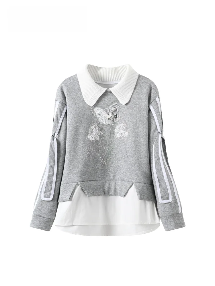 

plus Size Women's Knitwear Long Sve Turn-down Collar Winter New Sle Faux Two-piece Design Sense Top for Plump Sister