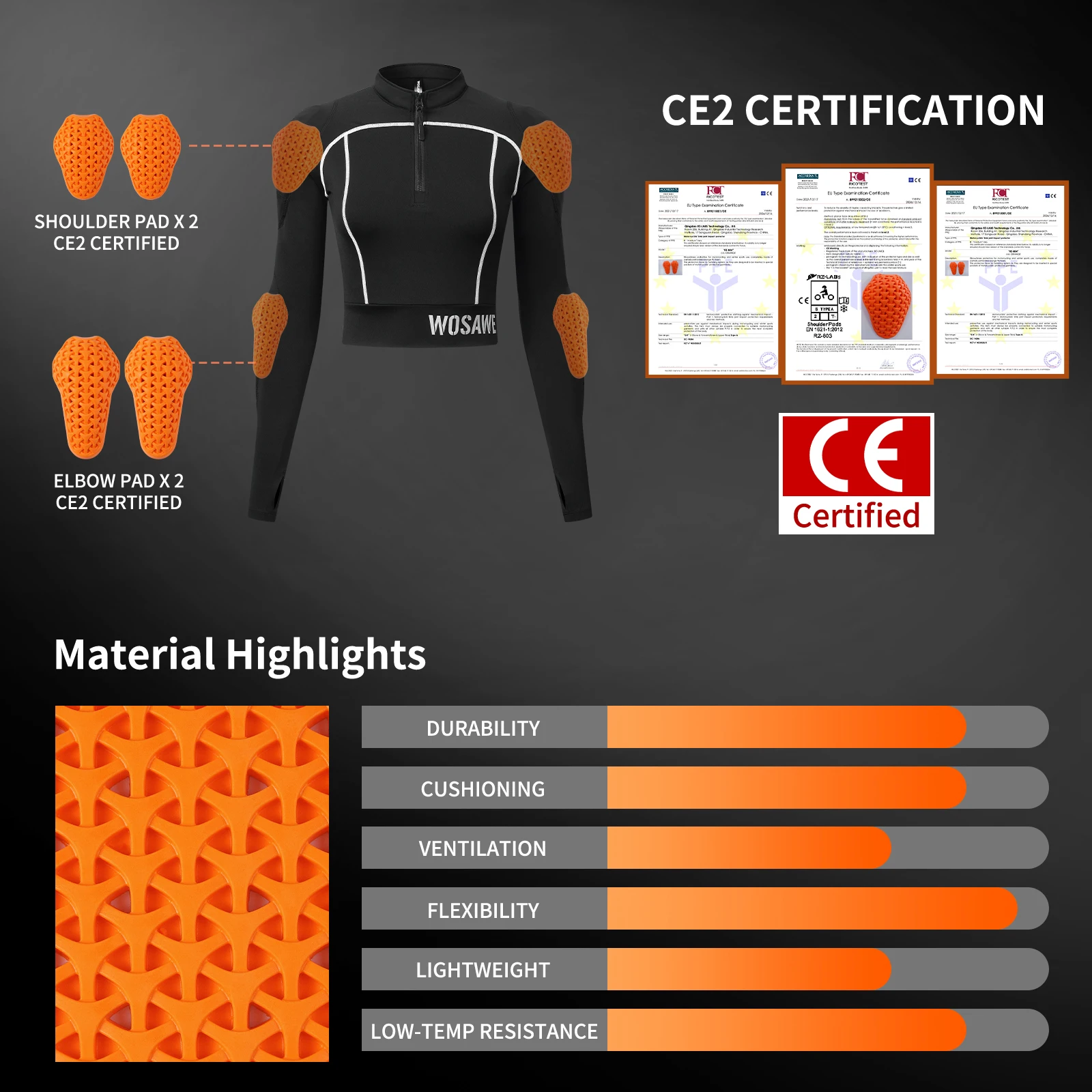 WOSAWE CE Level 2 Jaket Motor Wanita Sepeda Motor Seksi Slim Fit Setengah Ritsleting Kemeja Musim Panas Musim Gugur Pakaian Yoga Kebugaran Lari