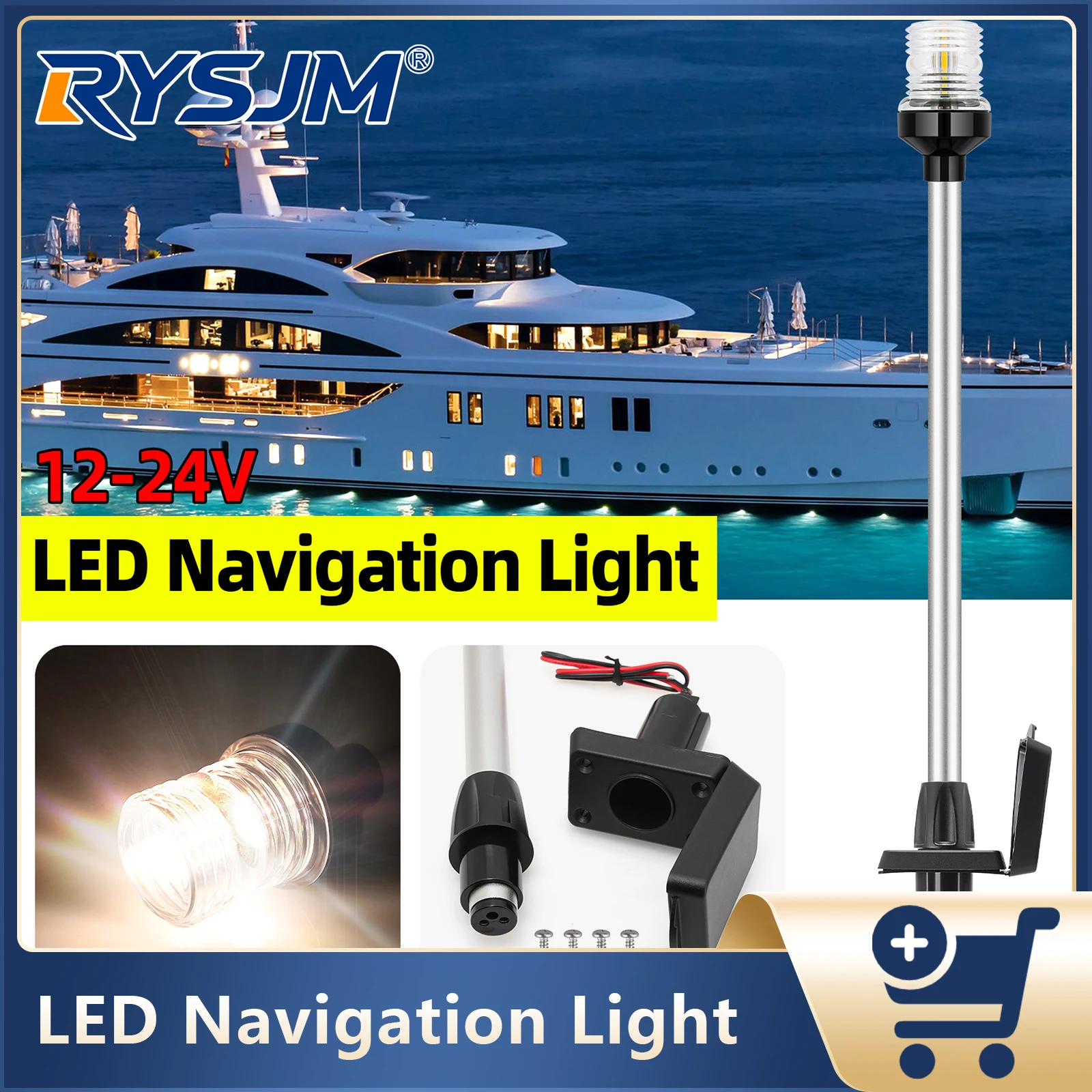 

22inch LED Anchor Light Navigation Light For Marine Boat Yacht Sailing Signal Lamp Polygonal/Round Fixed Type Light 12V 24V