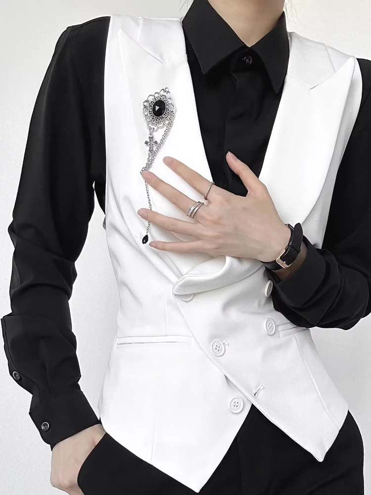 

White Suit Jaet Casual ex Svel Notched Collar Men's Vest Tank Top Youth Trend Autumn Season Regular Fit Button Cl...