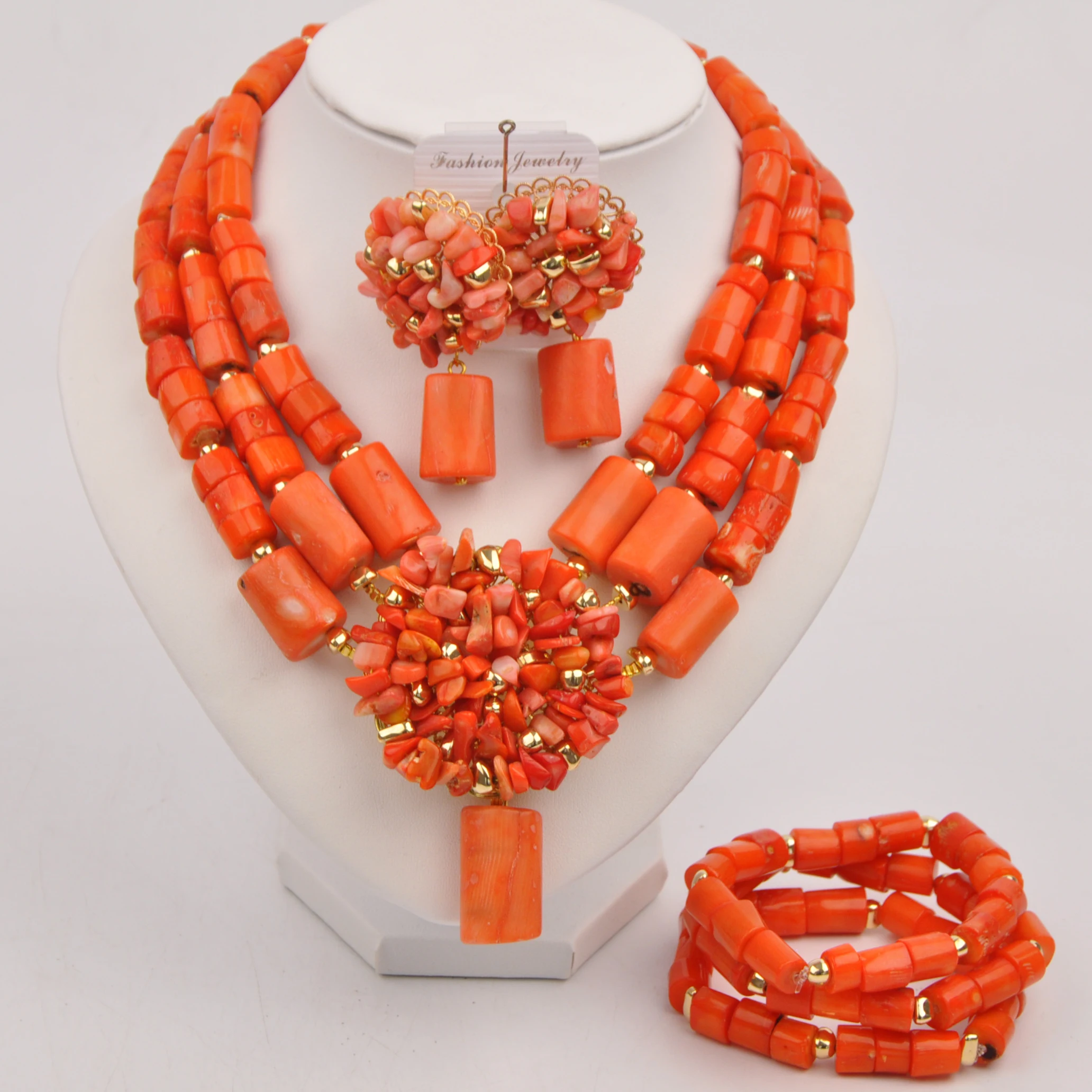 Fashion Nigerian Wedding African Beads Orange Original Coral Bridal Jewelry Sets