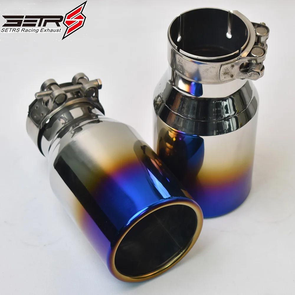 1Pc Universal Brunt Blue Stainless Steel Flat Flange Exhaust Pipe Curly Muffler Tip