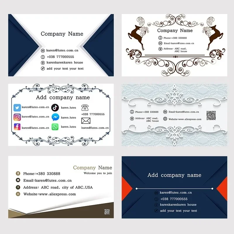 100pcs Customized business cards DIY text Single-sided printing Facebook Twitter INS Template For Cust Work card