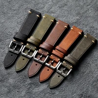 Correa de piel de vaca con cabeza italiana hecha a mano, pulsera de estilo Vintage para hombre de 18, 19, 20, 21 y 22MM, pulsera de cuero genuino negro, marrón, gris y verde