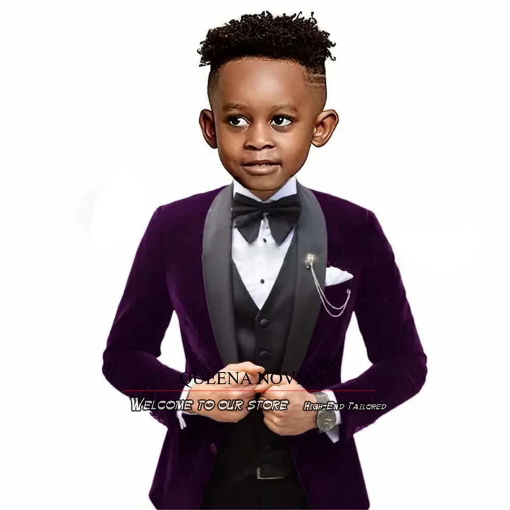 Boys' Attire Wedding Tuxedo Velvet Jacket Vest Pants 3 Piece Set Children Suit Formal Holiday Party Blazer Kids Outfit Clothing