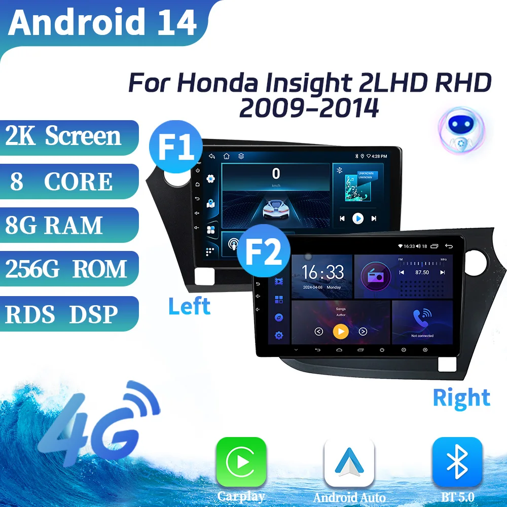 Dla Honda Insight 2 LHD RHD 2009-2014 Android OS Radio samochodowe Centrum multimedialne Nawigacja GPS Bezprzewodowy ekran dotykowy Carplay Stereo