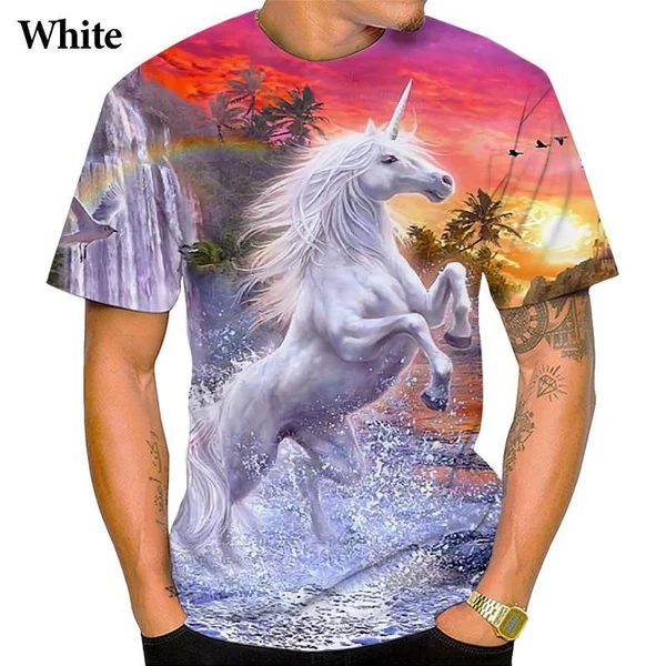

2024 красочный Единорог 3D Художественная Футболка Мужская/Женская мода печатная Футболка смешное животное унисекс уличная одежда Топ