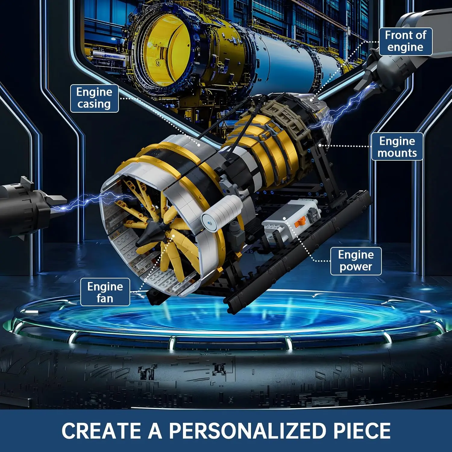 Aircraft Engine Toys Building Sets, Mini Engine Model with Motor, 10141 STEM DIY Project Building Kits, Collectible Birthday Blo
