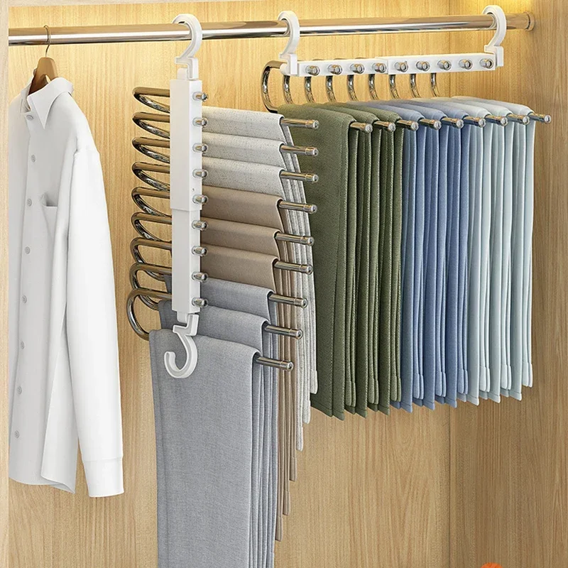 

Folding Trouser Rack Multifunctional Hanger Clothes Organizer Storage Wardrobe Space Saving Closet Adjustable Pants Hanger