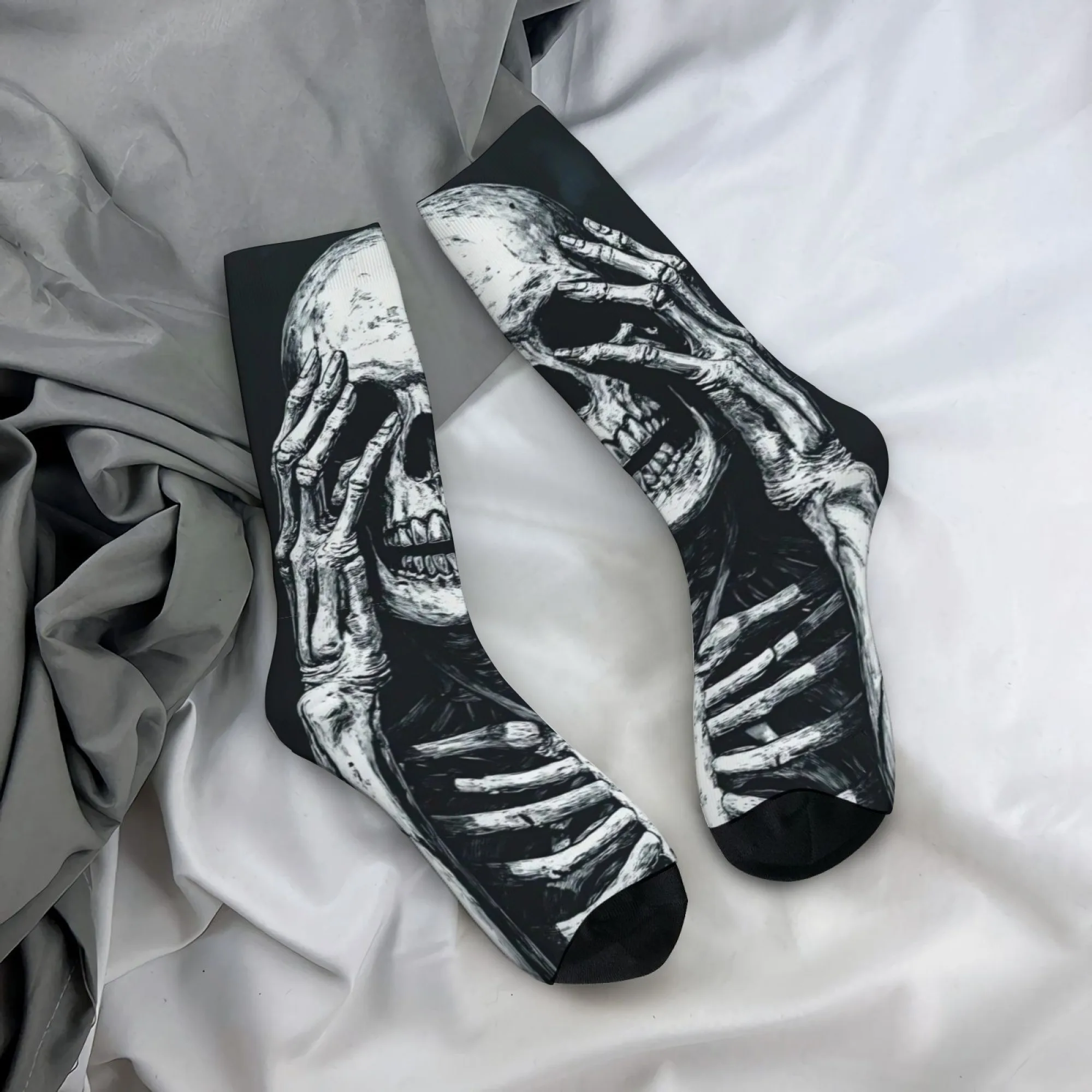 Dark Sketch Style Skull Socks Quick-drying Breathable Non-slip Men's Socks Travel Casual Running Trendy Novel Compression Socks