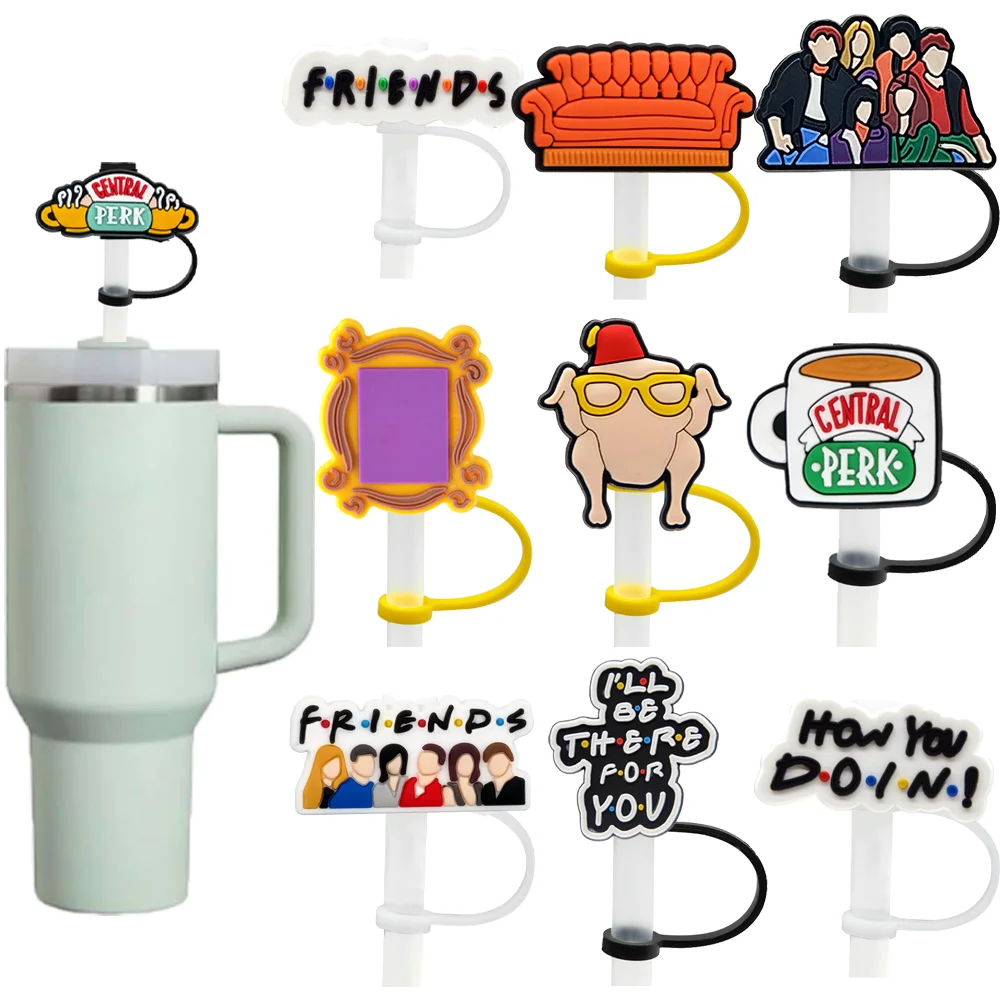 TV 올드 프렌즈 빨대 커버 캡, 컵 액세서리, 10mm 실리콘 빨대 캡, 음주 부적, 부드러운 방진 빨대 토퍼, 10 개