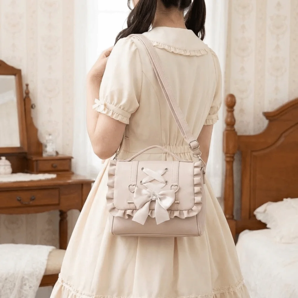 Creative Tie Bow Backpack Large Capacity Bowknot Ballet Style Shoulder Bag Handbag Lolita School Bag Ladies