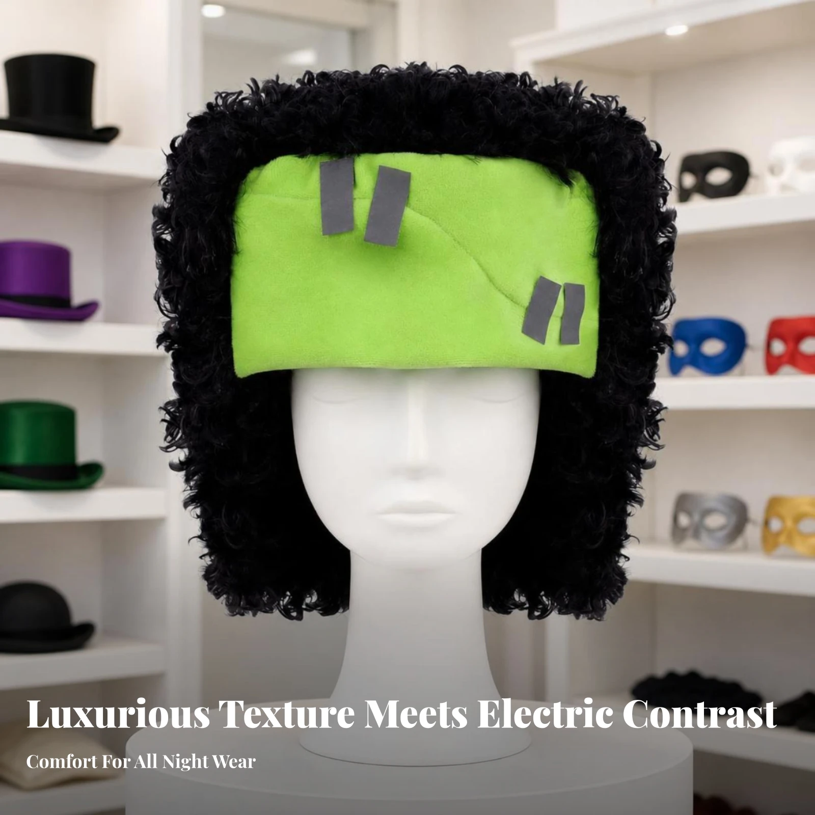 Frankenstein Headpiece with Curly Hair Funny Frankenstein Costume Hat Monster Headpiece Oversized Headwear Eye-Catching