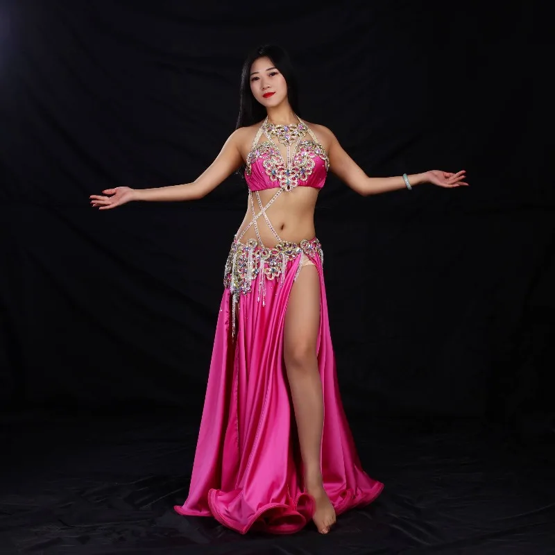 Customized Eastern Belly Dance Wear Performance Costume Imitation Silk Heavy Industry Egypt Cup Big Swing Skirt Multiple Colors