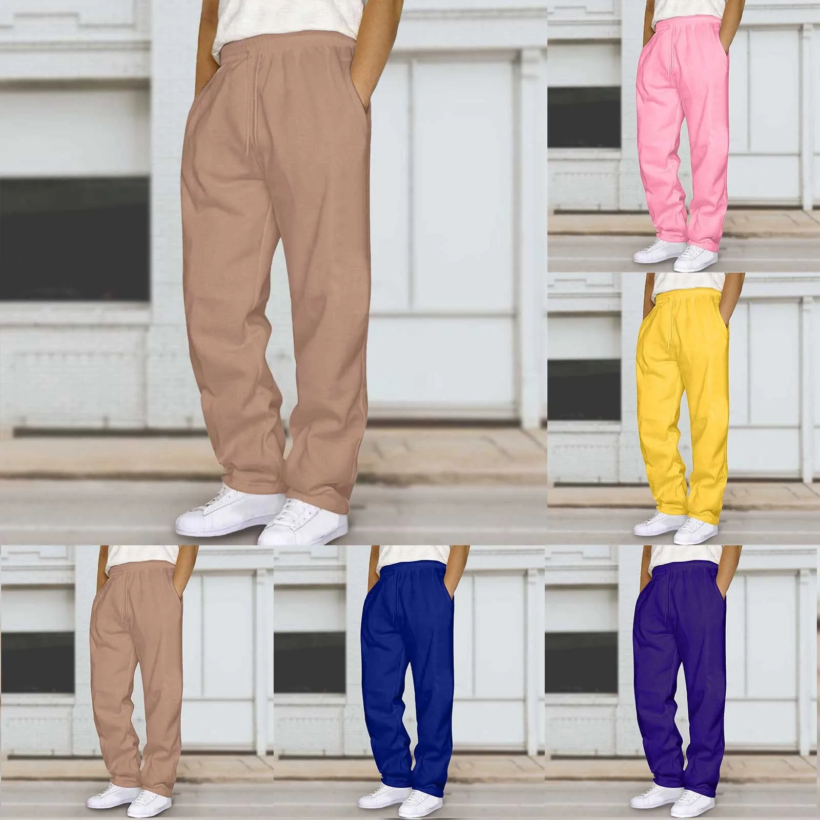 

2026 Mens Hip Hop Pants Casual Solid Color Track Cuff Lace Up Workout Pants With Pocket Casual Men Colorful Pants